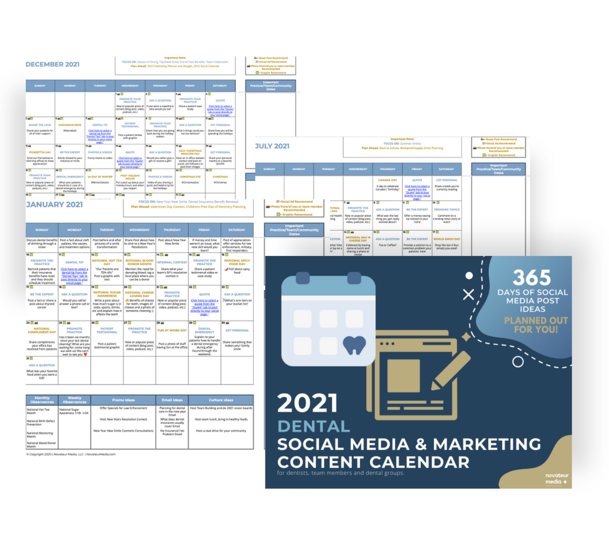 Novateur Media 2020 Dental Social Media & Marketing Calendar Done For You