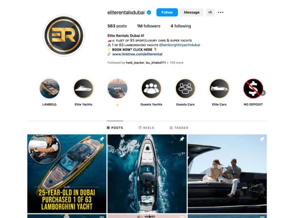 Elite Rentals Dubai Instagram profile on iPad