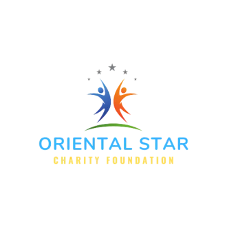 Logo of the ‘Oriental Star’ Charity Fund featuring two figures in blue and red raising their hands, surrounded by five yellow stars. Below it reads ‘Oriental Star – Charity Fund