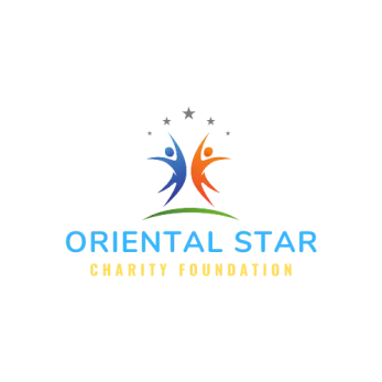 Logo of the ‘Oriental Star’ Charity Fund featuring two figures in blue and red raising their hands, surrounded by five yellow stars. Below it reads ‘Oriental Star – Charity Fund