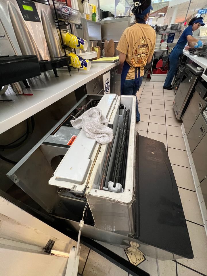 Prep table pulled out for repair