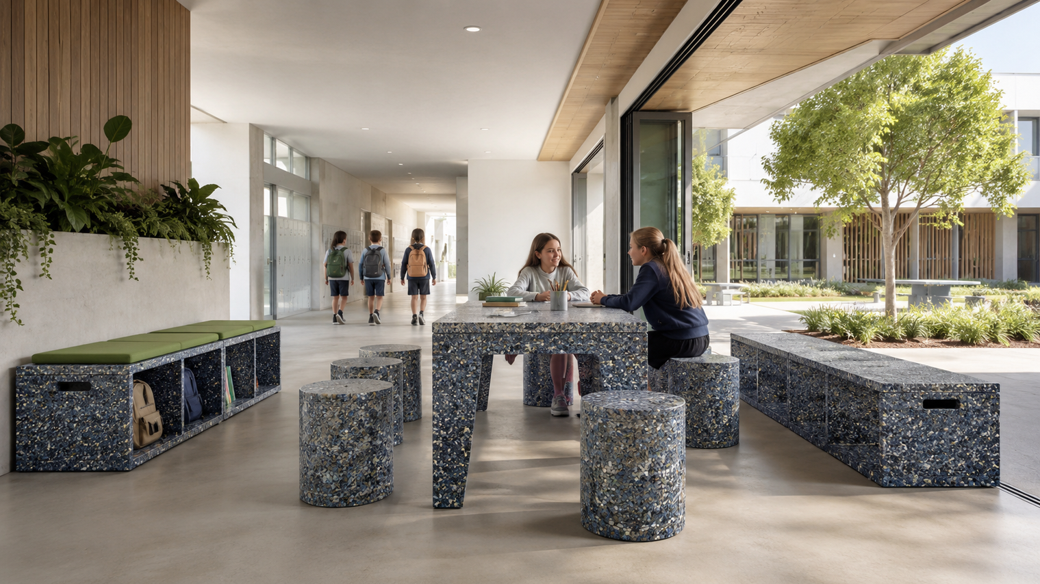 Mobilier en plastique recyclé pour les écoles