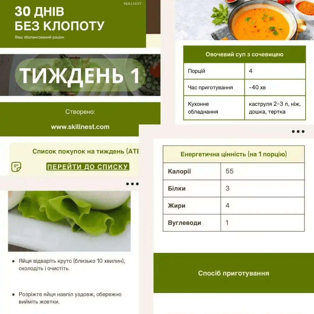 Скрін PDF: меню на 4 тижні