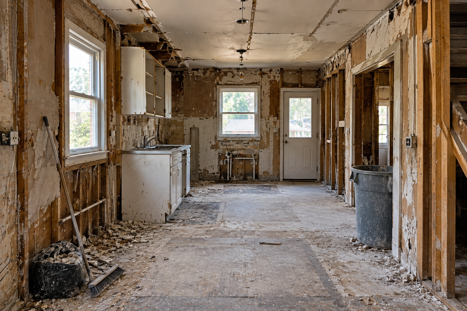 Kitchen renovation before — gutted kitchen with exposed walls by Monarch Contracting Group in Queens, NYC