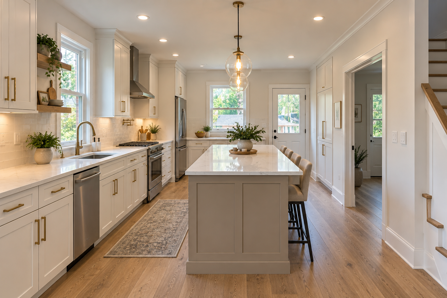 Kitchen renovation after — modern finished kitchen with new cabinets by Monarch Contracting Group NYC