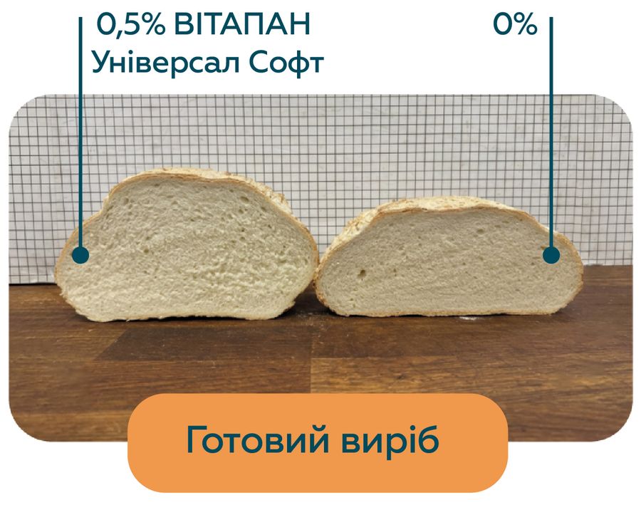 Готовий виріб у розрізі: з 0,5% ВІТАПАН Універсал Софт і без поліпшувача