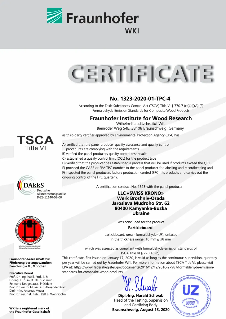 Сертифікат Fraunhofer WKI E[D2020]