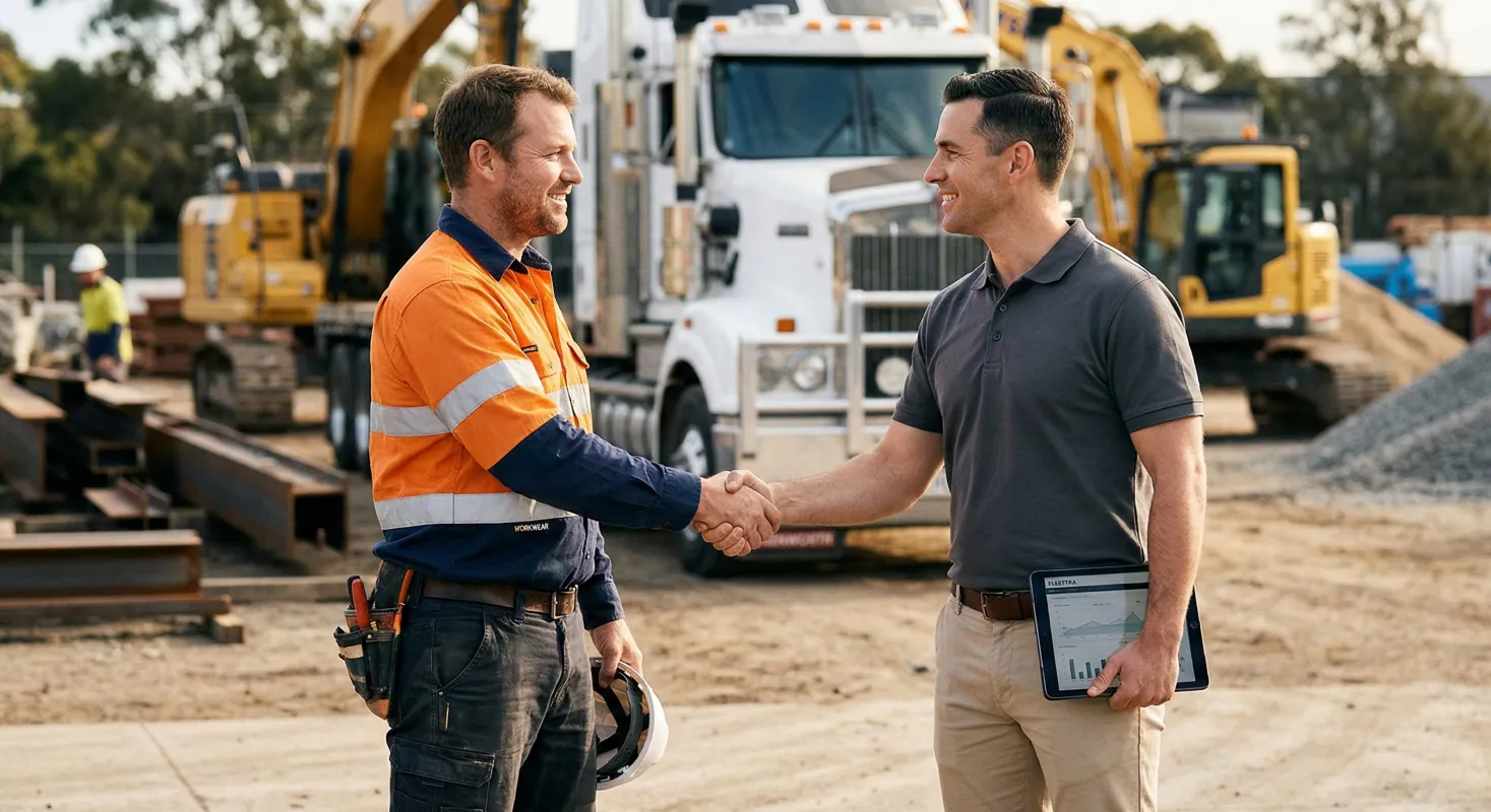 B-Core Finance broker shaking hands with tradie on construction site