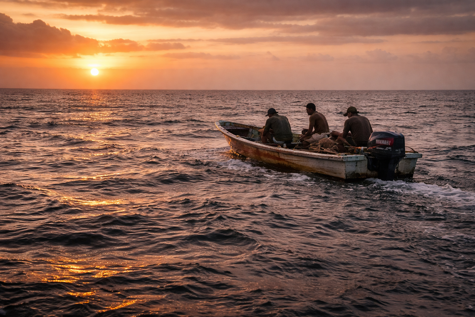 Yola de pêche artisanale au lever du jour