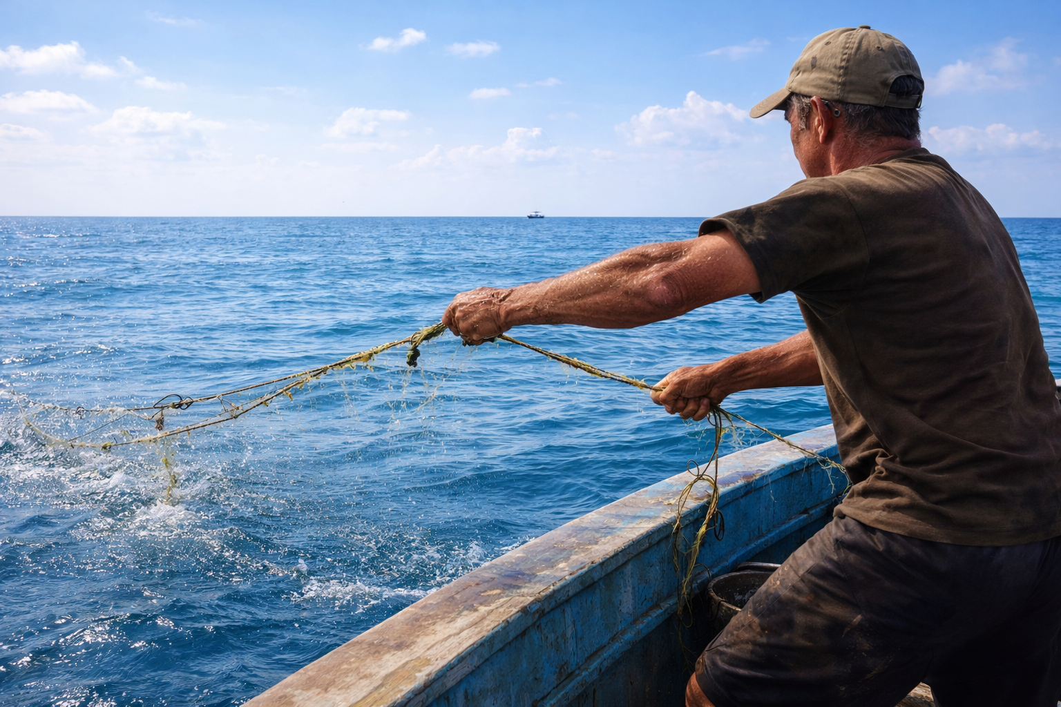 Pêcheur en action dans la yola