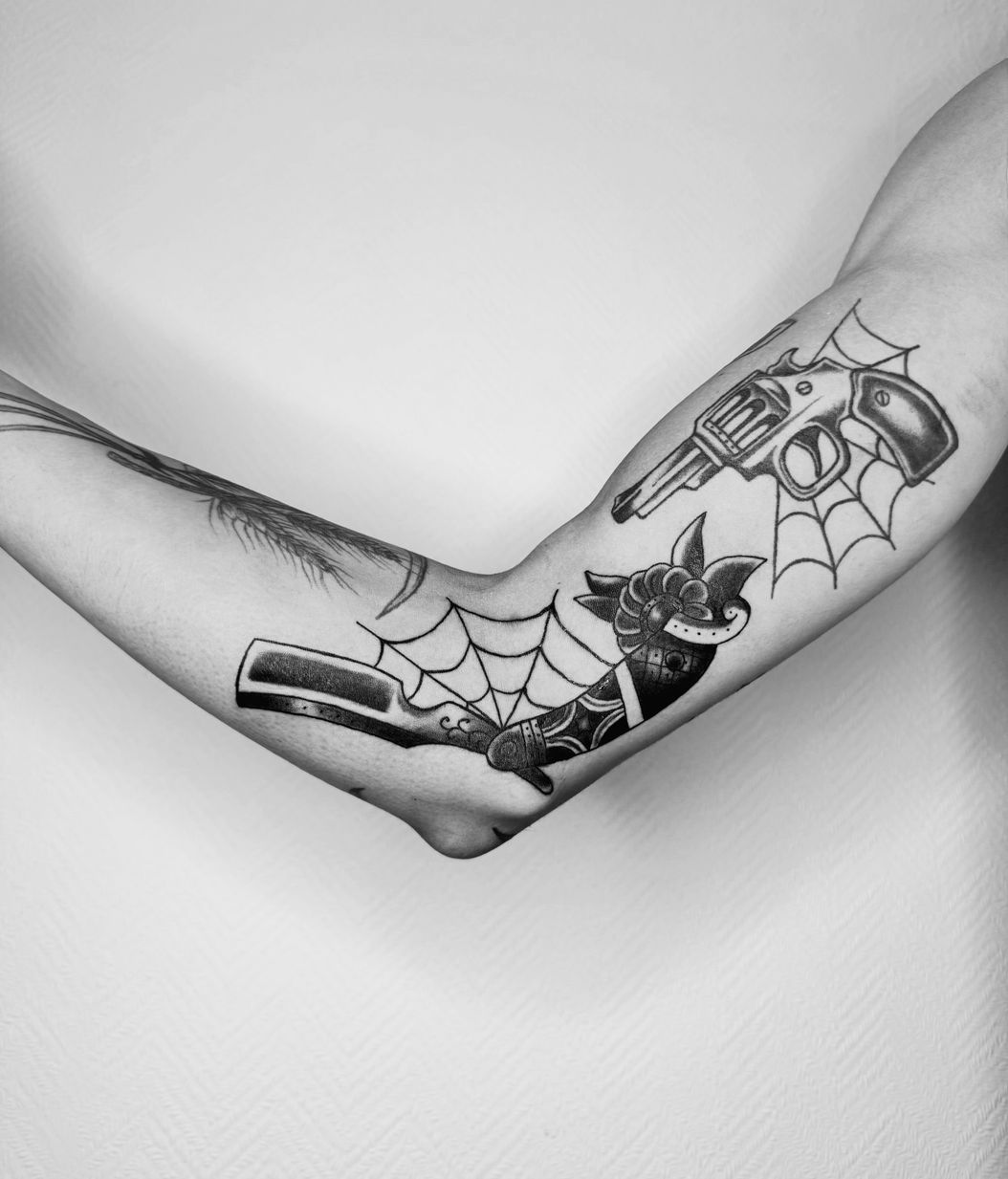 grayscale photo of a woman drawing a flowers