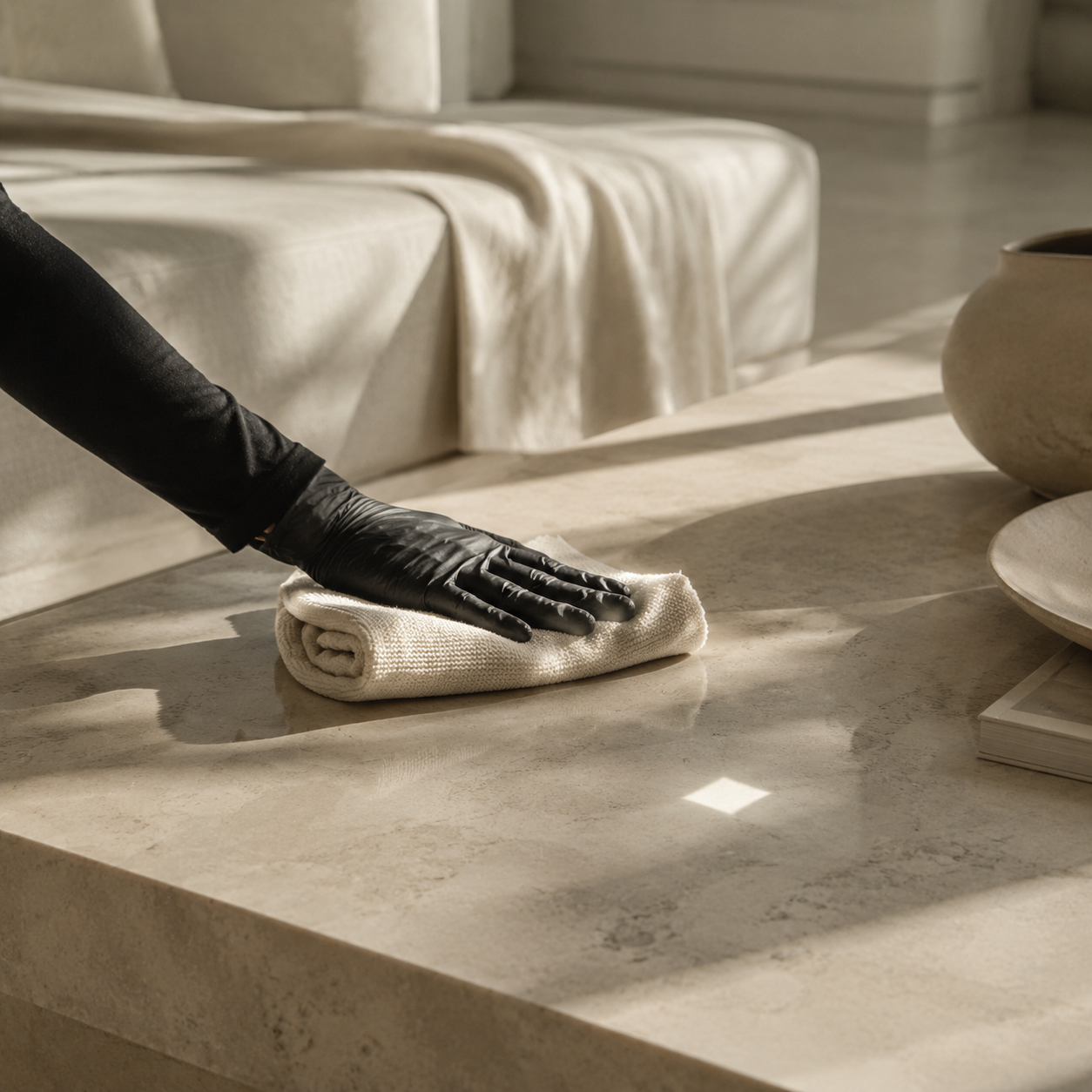 Focused professional kitchen cleaning