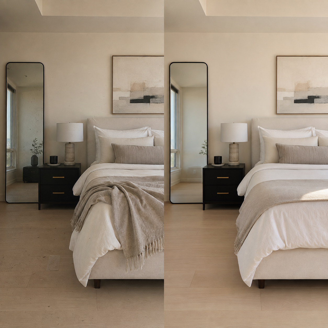 Before and after bedroom cleaning and reset